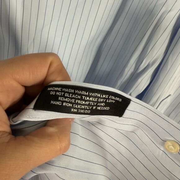 Jos A Bank Traveler's Shirt Men 17.5 35 Blue Striped Button Up Long SleeveTailor - Picture 6 of 9